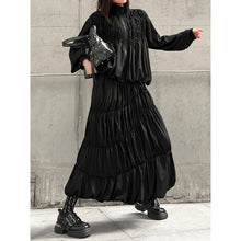Load image into Gallery viewer, Women's Japanese Deconstructed Ruched Zip Up Top Tiered Maxi Skirt Two-piece Set
