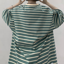 Load image into Gallery viewer, Striped Half-sleeved Round Neck Short-sleeved T-shirt
