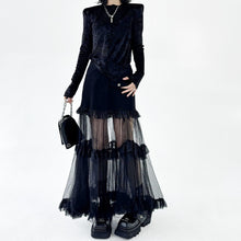 Load image into Gallery viewer, French Denim Patchwork Mesh Skirt
