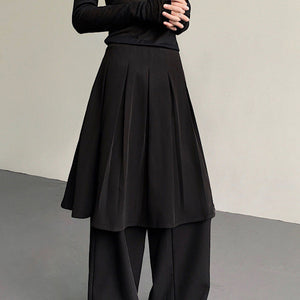 Layered Casual Wide-leg Pleated Skirt Pants