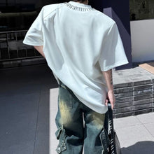 Load image into Gallery viewer, Hand-Beaded Neckline Short-Sleeve Shoulder Pads T-Shirt
