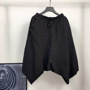 Loose Cotton and Linen Striped Drop Crotch Harem Pants