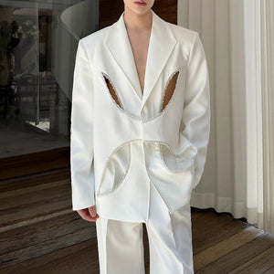 Pearl-embellished Hollow Suit Jacket Straight-leg Trousers Two-piece Suit