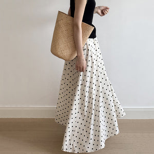 Polka Dot Elastic High Waist A-line Skirt