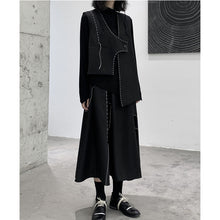 Load image into Gallery viewer, Irregular Pleated Topstitched A-Line Midi Skirt
