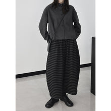 Load image into Gallery viewer, Striped Wide-leg Loose Fleece-lined Thick Knit Cropped Pants
