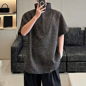 Wool Bat Zipper Turtleneck Short-sleeved T-shirt