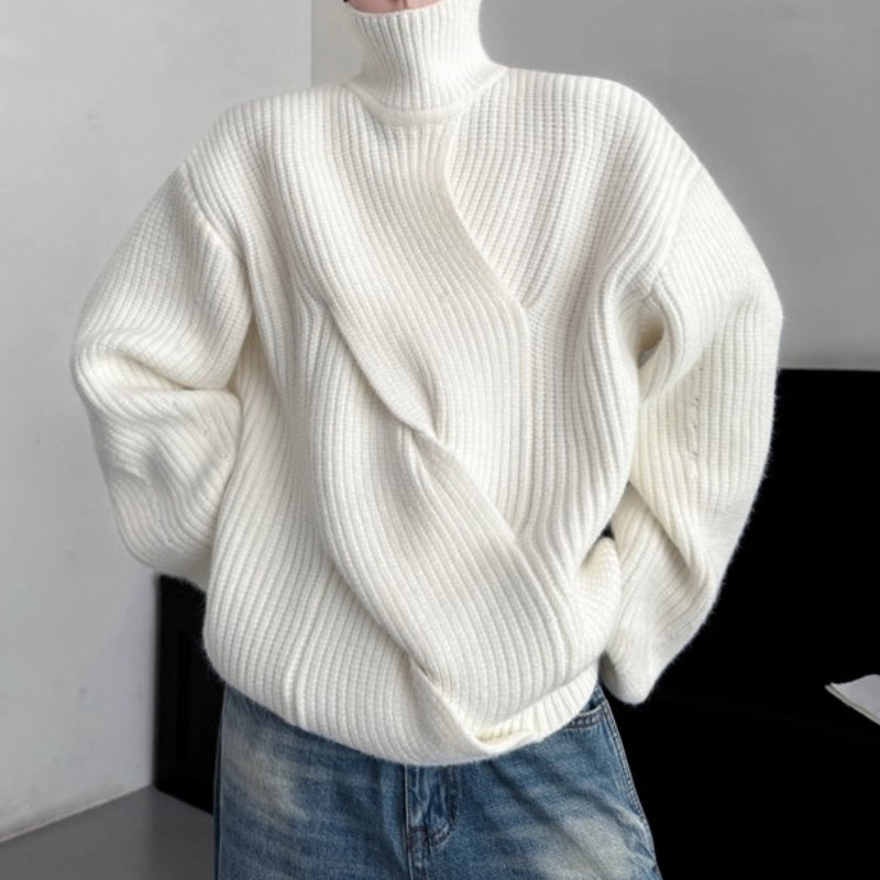 3D Twisted Turtleneck Pullover Sweater