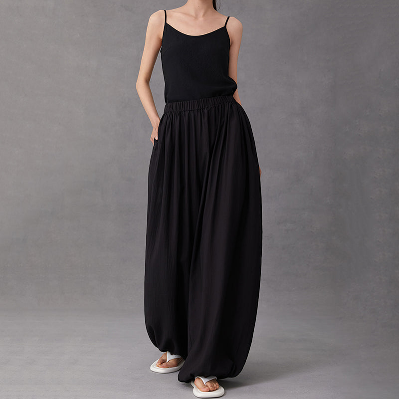 Loose Flower Bud Lantern Elastic Waist Culottes