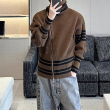 Load image into Gallery viewer, Contrast Striped Diagonal Zip-up Turtleneck Sweater
