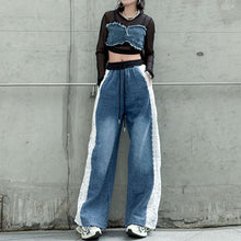 Load image into Gallery viewer, Contrast Color Lace High Waist Wide Leg Jeans
