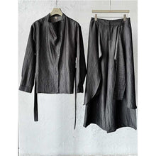 Load image into Gallery viewer, Irregular Slanted Placket Shirt and Trousers Two-piece set
