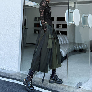 Mesh Stitching Large Pocket Workwear Wide-leg Pants