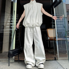 Load image into Gallery viewer, Stand-up Collar Zipper Denim Vest and Trousers Two-piece Set
