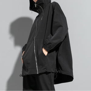 Diagonal Zip Hooded Jacket