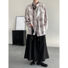 Load image into Gallery viewer, Retro Jacquard Stitching Stand Collar Ink Print Shirt
