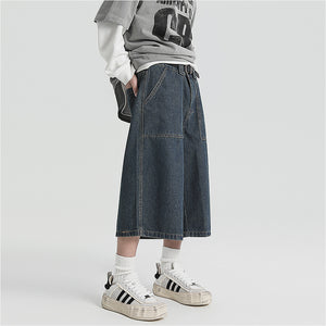 American Denim Cropped Loose Wide-leg Shorts
