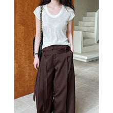 Load image into Gallery viewer, Women's U Neck Flutter Sleeve Knit Drop Shoulder Tee

