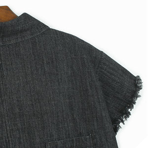Square Neck Raw Edge Denim Vest Patchwork Jeans Two-Piece Set