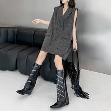 Load image into Gallery viewer, Ripped Loose Striped Suit Collar Vest Dress

