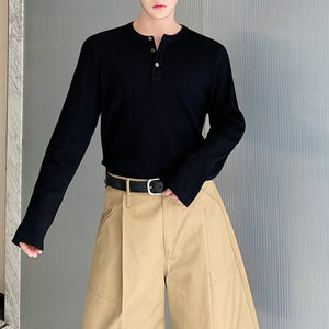 Cotton Half-open Collar Three-button Bottoming Shirt