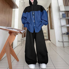Load image into Gallery viewer, Contrast Color Stitching Hooded Drawstring Shirt Casual Sweatpants Two-piece Set
