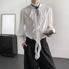 Load image into Gallery viewer, French Retro-fitted Ruffle Draped Shirt

