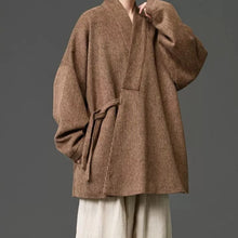 Load image into Gallery viewer, Loose Woolen Cross Front Hanfu Kimono Coat
