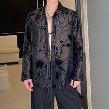 Load image into Gallery viewer, Ribbon Tie Jacquard See-through Shirt
