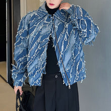Load image into Gallery viewer, Fringed Denim Cropped Jacket
