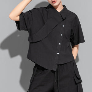 Solid Asymmetric Thin Short Sleeve T-Shirt