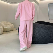 Load image into Gallery viewer, Double Breasted Blazer Draped Wide-leg Trousers Two-piece Set
