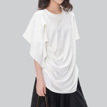 Load image into Gallery viewer, Women's Asymmetric Pleated Hem Draped T-shirt
