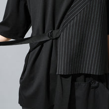 Load image into Gallery viewer, Fake Two-piece Straight Lace-up Striped Patchwork T-shirt
