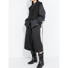 Load image into Gallery viewer, Women's Cropped V Neck Suit Vest Striped Lantern Sleeve Shirt Layered Two-piece Set
