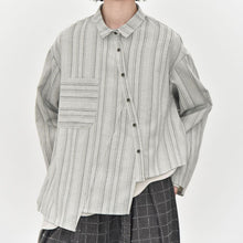 Load image into Gallery viewer, Women’s Striped Slanted Placket Irregular Hem Shirt
