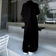 Load image into Gallery viewer, Stand-Collar Short-Sleeve Contrast Piping T-Shirt with &amp; Zip-Front Wide-Leg Trousers Two-Piece Set
