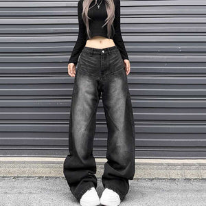 American Washed Distressed Wide-leg Jeans