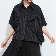 Load image into Gallery viewer, Women's Plus Size Asymmetric Layered Striped Loose Shirt
