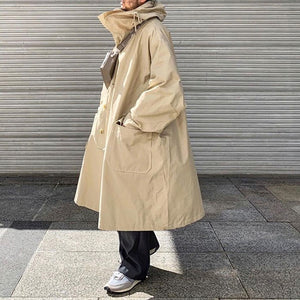 Relaxed Fit Hooded Single-breasted Mid-length Coat