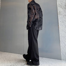 Load image into Gallery viewer, Ribbon Tie Jacquard See-through Shirt
