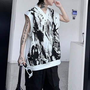 Irregular Geometric Print V-neck Vest