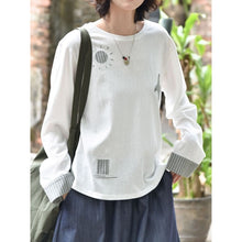 Load image into Gallery viewer, Women's Japanese Loose Graphic Striped Patchwork Crewneck T-shirt

