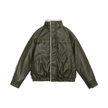 Load image into Gallery viewer, Stand Collar Lamb Wool PU Leather Jacket

