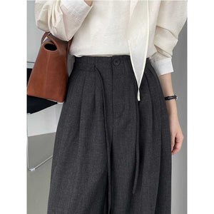 Pleated Drawstring Casual Wide-leg Pants