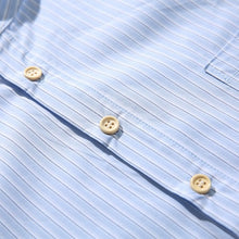 Load image into Gallery viewer, Blue White Striped Band Collar Casual Popover Shirt
