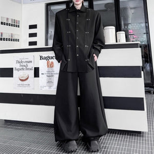 Iron Ring Shoulder Pad Pleated Shirt Wide-leg Pants Two-piece Suit