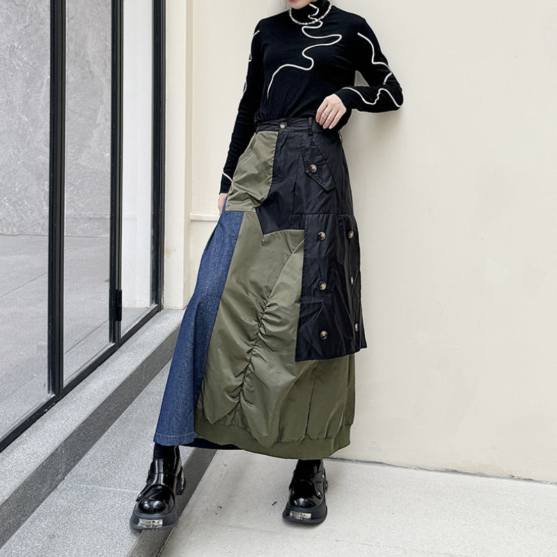 High-waist Denim Contrast Skirt