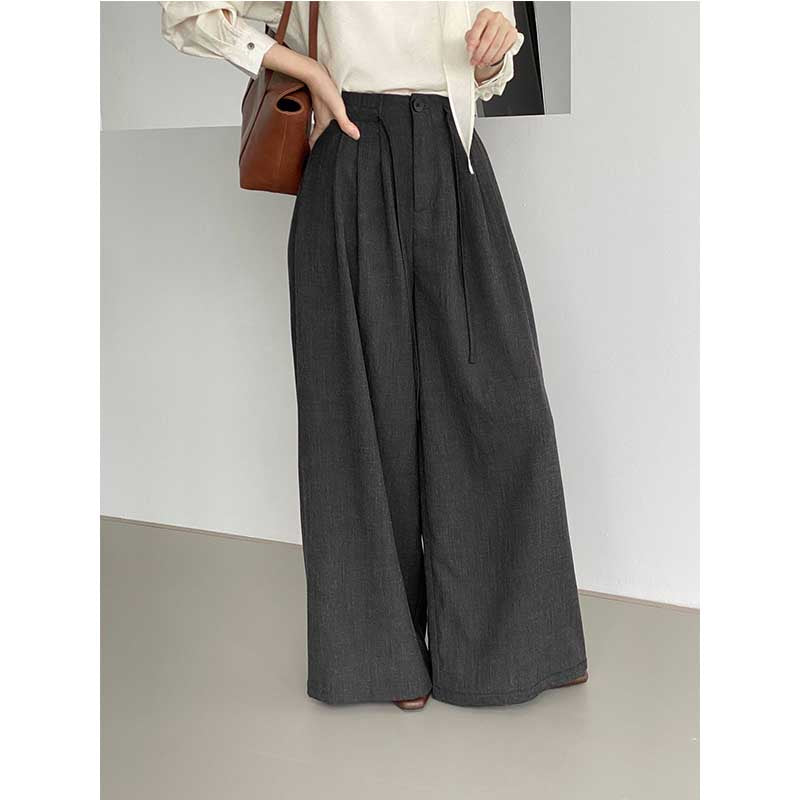 Pleated Drawstring Casual Wide-leg Pants