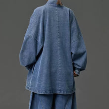 Load image into Gallery viewer, Women's Heavyweight Loose Cross Front Denim Kimono Cardigan Lantern Pants Two-piece Set
